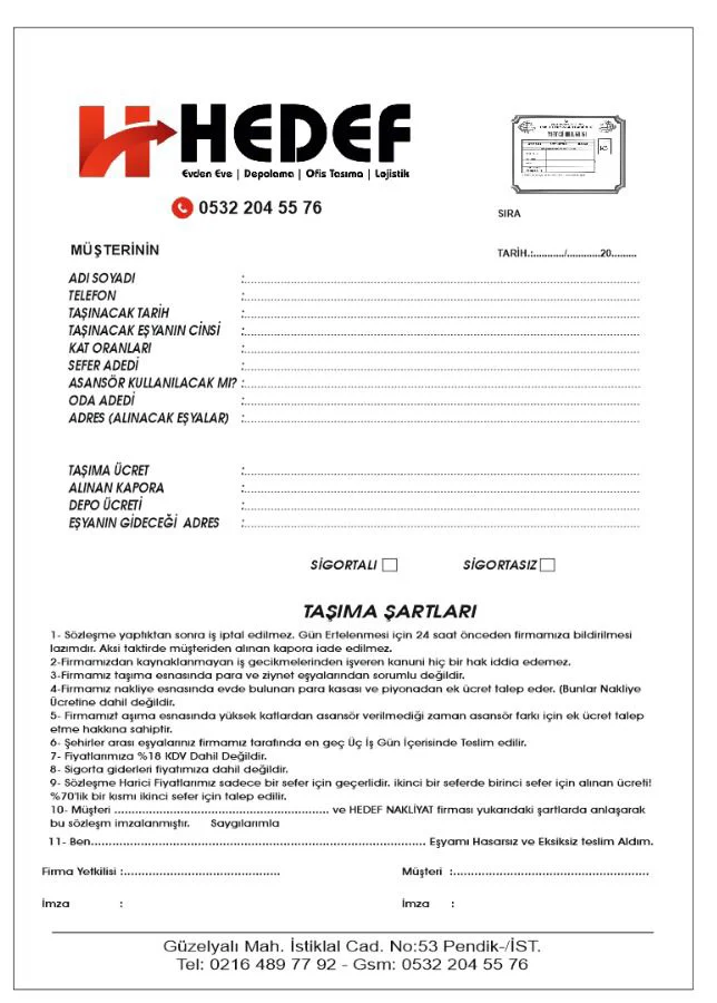 Taşıma Kayıt Formu